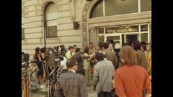 PRESS GATHER OUTSIDE COURT HOUSE, 1970s Stock Footage