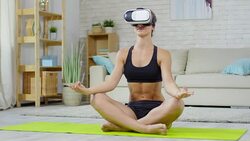 Young Woman Meditating in VR Goggles Stock Footage