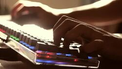 Silhouette young man using keyboard for business online. Stock Footage