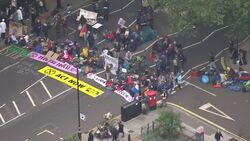Aerial views as Extinction Rebellion block Millbank News Clip