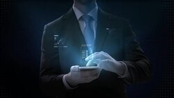 Businessman multi slide touch smart phone, graphic user interface, Futuristic digital display, grow artificial intelligence. 4k movie. Stock Footage