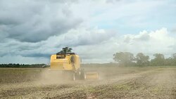 Tractor harvesting agriculture in 120fps slow-motion Stock Footage