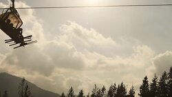 A ski lift on the background of bright sky Stock Footage