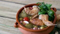 Solyanka with quails, ham, olives Stock Footage