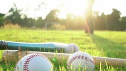 Baseball Game from Grass - Batter Hits Pitch Stock Footage