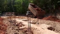 dump truck loading the sand Stock Footage
