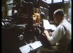 One of Our Own Kind part three - shots inside printing shop, printing press, street scenes in Yorkshire, 1970 Stock Footage