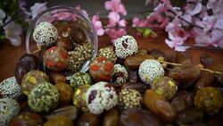 dried fruit , date fruit , date ball with cereal Stock Footage