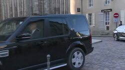 Philip May, British PM Theresa May and Lt. General James Bashall arrive at Cathedral of Bayeux News Clip