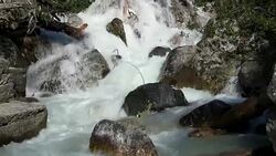 View waterfall scenes in mountains, national park Dombai, Caucasus, Russia Stock Footage