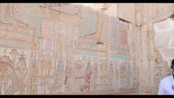 Egypt, Abydos - Temple of Rameses II - Relief on the west wall Stock Footage
