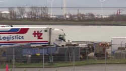CLEAN : Trucks head from the Netherlands to Britain by ferry on first working day after Brexit (2) News Clip