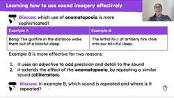 Using onomatopoeia and alliteration to craft interesting sound imagery Instructional Video