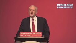 Jeremy Corbyn addresses anti-Semitism issue during party conference speech Stock Footage