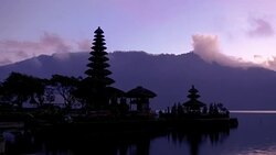 Lake landscape on morning at Pura Ulun Danu Bratan temple,one of famous tourist attraction in Bali, Indonesia Stock Footage