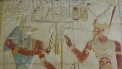 Egypt, Abydos - Temple of Sety I - room west-east side Stock Footage
