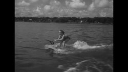 Champion water skiers Martha Williams, Willa McGuire, Al Rosenberg at National Water Ski Championship in Lakeland, Florida in 1955 News Clip