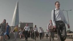 SLO MO LA TS Commuters going to work Stock Footage