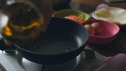 Cook Pouring Oil Into Pan,4k Stock Footage