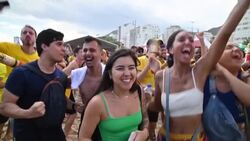 CLEAN : Brazilian fans celebrate the goal against Switzerland in Rio de Janeiro News Clip