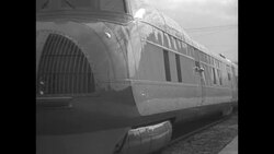 Shots of new streamlined train leaving Pullman, Illinois News Clip