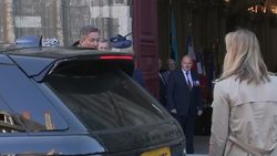 Penny Mordaunt arrives at Cathedral of Bayeux News Clip