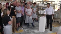 Rishi Sunak speaks to staff at pottery factory News Clip