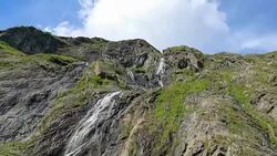 View waterfall scenes in mountains, national park Dombai, Caucasus, Russia Stock Footage