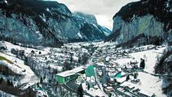 Lauterbrunnen's Beauty: A Drone's View of a Swiss Alpine Wonder Stock Footage