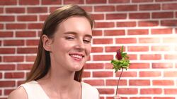 A beautiful young woman kissing Vegetables on the fork Stock Footage