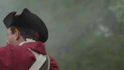 Colonial soldiers raising muskets in victory Stock Footage