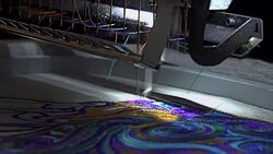 Automatic modern sewing machine embroider a pattern,Industrial embroidery equipment. Textile Manufacturers.Industrial textile factory,Textile Factory. Textile Industry. Stock Footage