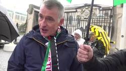 Speaks address gathered crowds at pro-Palestine protest in Belfast News Clip