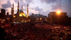 CLEAN : Night view of the protest in downtown Beirut News Clip