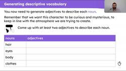 Generating vocabulary to describe a character in 'The Viewer' Instructional Video