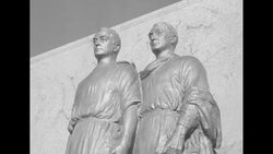 Mayo brothers' statue dedication, Charles Mayo and Carrie Balfour present; scenes in medical building with Doctors Bush, Wood, Ogle News Clip