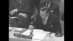 US Ambassador Henry Cabot Lodge Jr. and USSR UN delegate Arkady Sobolev in heated exchange at UN over Formosa (Taiwan) News Clip