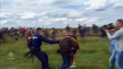Hungarian camerawoman gets probation for kicking refugees News Clip