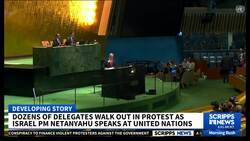 Netanyahu uses QR code at UN to display Hamas attack visuals News Clip