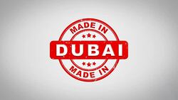 Made In DUBAI Signed Stamping Text Wooden Stamp Animation. Red Ink on Clean White Paper Surface Background with Green matte Background Included. Stock Footage