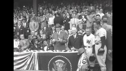 Pres. Dwight Eisenhower at baseball game between Washington Senators and Baltimore Orioles in Griffith Stadium in Washington, DC News Clip