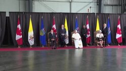 CLEAN : Pope Francis meets Canadian PM and Indigenous leaders at airport ceremony News Clip