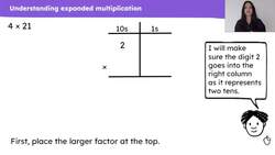 Multiply a 2-digit number by a 1-digit number using expanded multiplication (no regroups) Instructional Video