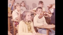 1970s: View of dinosaur skeleton Stock Footage