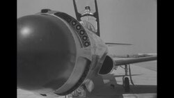 New USAF Lockheed jet interceptor F-94C "Starfire" with advanced electronics at Palmdale Airport in California and in flight News Clip