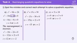 Solving quadratic equations by factorising where rearrangement is required Instructional Video