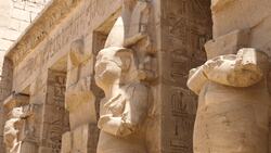 Egypt, Medinet Habu - Mortuary Temple of Ramesses III - 1st Courtyard Stock Footage