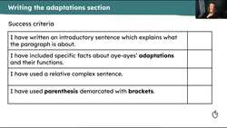 Writing the adaptations section of a non-chronological report about aye-ayes Instructional Video