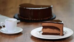 Delicious chocolate mousse cake. Eating a piece of chocolate mousse cake Stock Footage