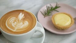 Pan shot Tart with coffee. Stock Footage